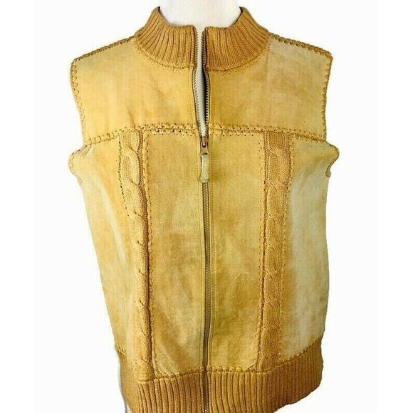 Vtg. Designers Studio original Tan 100% suede front vest size L zip front Boho - Picture 8 of 8